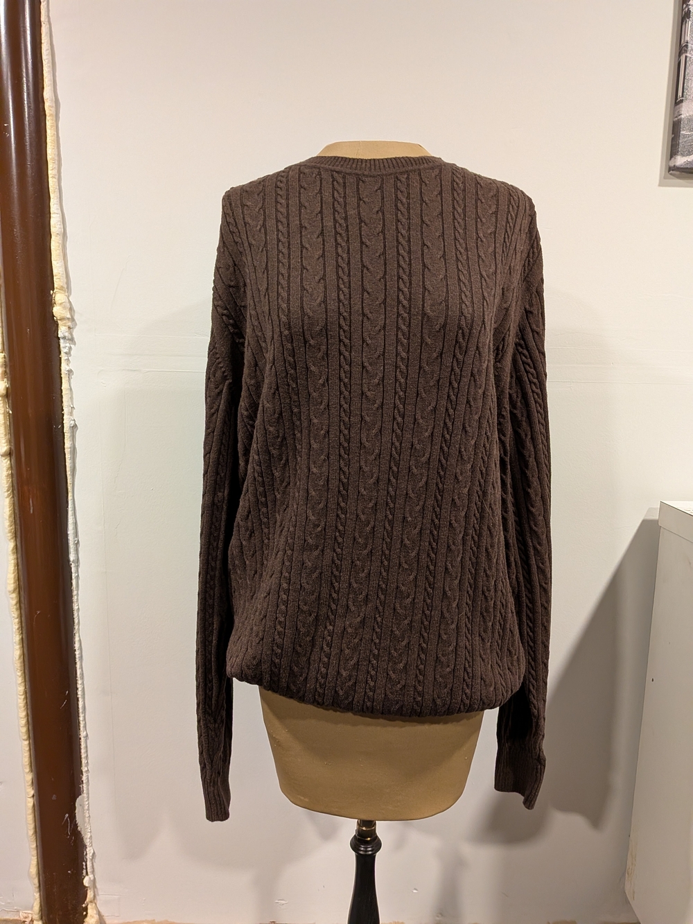 Men's Cable Knit Sweater - Dark Brown